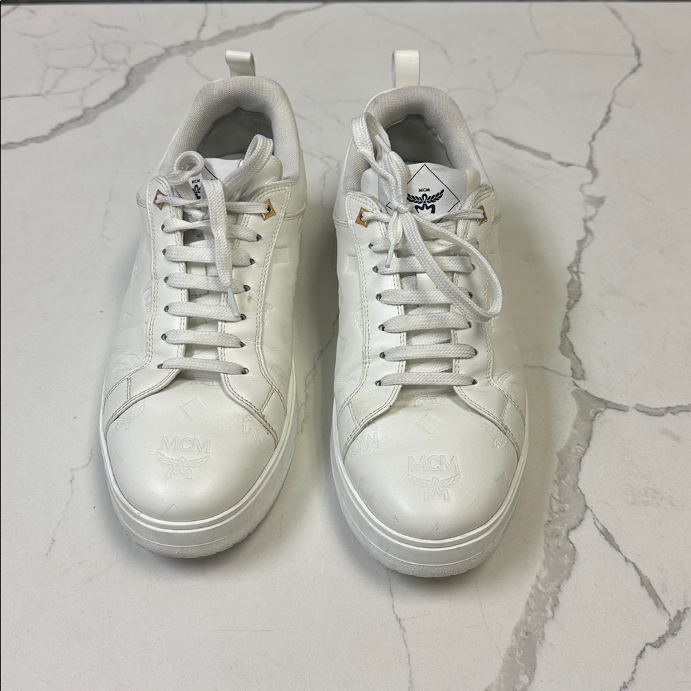 MCM Men's Neo Terrain Embossed Monogram Leather Sneakers in White EU 44 US 11 - Picture 3 of 14
